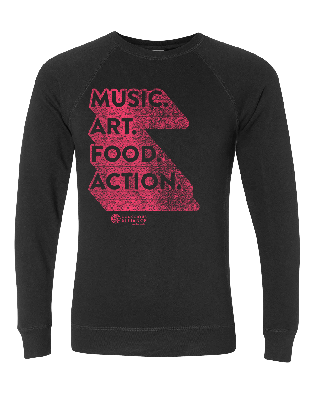 Music. Art. Food. Action. Crewneck Sweatshirt