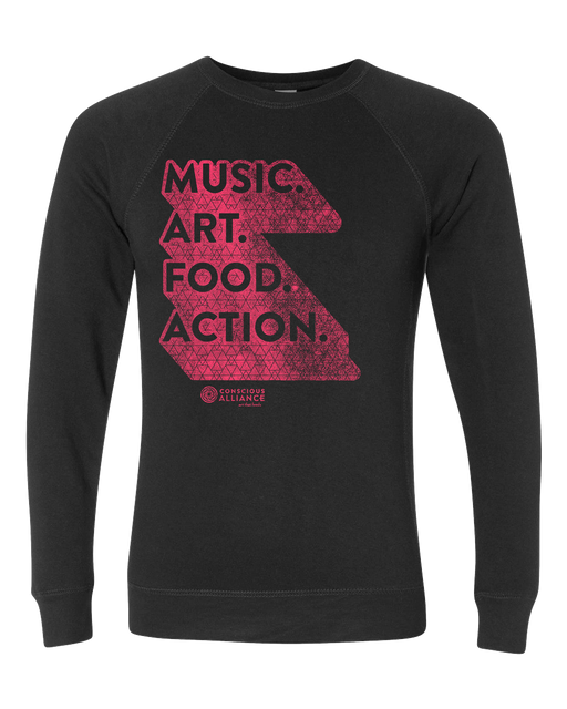 Music. Art. Food. Action. Crewneck Sweatshirt